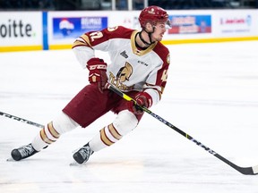 Cole Huckins, a third-round pick of the Calgary Flames, collected 14 goals and 32 points in 33 appearances as a draft-eligible with the QMJHL’s Acadie-Bathurst Titan. (Photo by Olivier Croteau, courtesy of Acadie-Bathurst Titan)