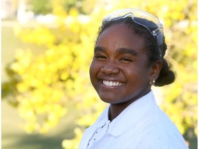 First year U of C engineering student Chukwudiebube Anachebe poses for a photo in the SW. Anachebe is competing in an international science competition called the Breakthrough Junior Challenge for her work on wrap drives. Saturday, September 18, 2021. Brendan Miller/Postmedia