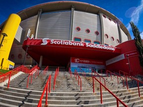 The Scotiabank Saddledome prior to the Calgary Flames' pre-season game against the Edmonton Oilers on September 26, 2021.