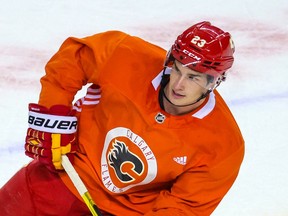 Sean Monahan skates during the first practice of Calgary Flames training camp on Thursday.