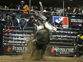 Callum Miller was fourth in the Professional Bull Riders Canada standings heading into the Pendleton Whisky Classic at the Nutrien Western Event Centre in Calgary on Saturday, Oct. 23, 2021.