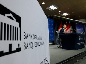 Bank of Canada Governor Tiff Macklem speaks during a news conference after the rate decision and release of updated Monetary Policy Report in Ottawa, Ontario on Oct. 27, 2021.