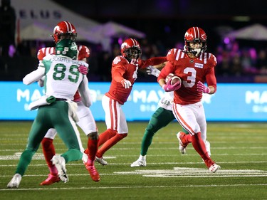 Calgary Stampeders 
Branden Dozier runs the ball after an interception against the Saskatchewan Roughriders during CFL action at McMahon Stadium in Calgary on Saturday, October 23, 2021. Gavin Young/Postmedia