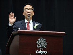 City Councillor Sean Chu is sworn in on Monday, October 25, 2021.