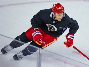 The Calgary Flames’ Trevor Lewis skates during training camp on Thursday, Sept, 23, 2021.