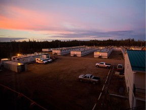 An early morning view of some of the lodging facilities at the Cenovus Christina Lake SAGD oilsands facility near Conklin, Alta., 120 kilometres south of Fort McMurray, Alta. on August 27, 2013.