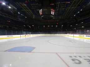 The Scotiabank Saddledome, along with arenas the league over, sat empty on March 12, 2020, as the NHL stopped play due to the coronavirus.