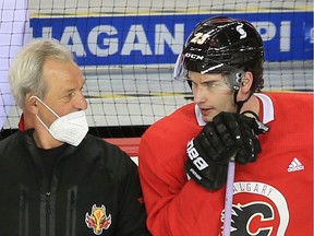 Calgary Flames head coach Darryl Sutter had Sean Monahan centring the fourth line at practice on Tuesday.