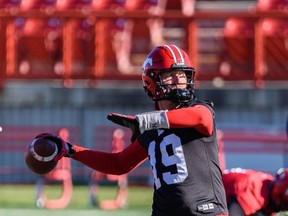 Calgary Stampeders QB Bo Levi Mitchell throws a pass during a recent practice at McMahon Stadium.
