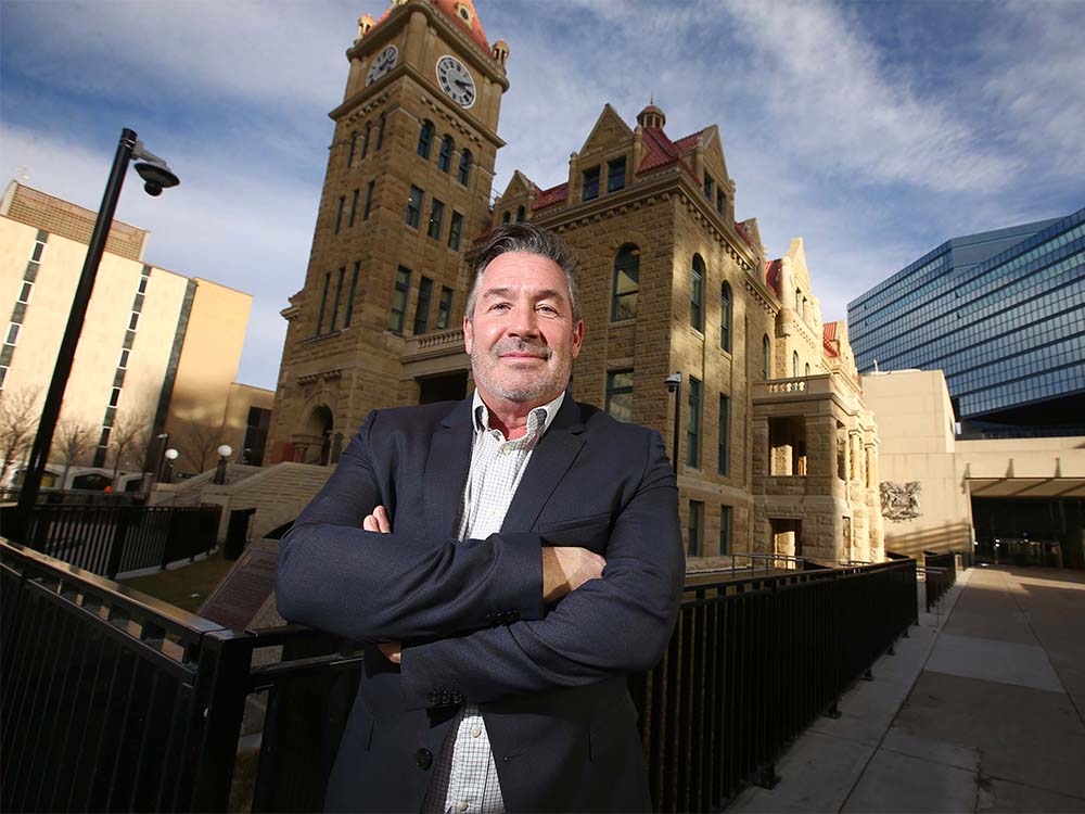 Dan McLean, councillor for Ward 13 in Calgary, poses in front of City Hall in downtown Calgary on Thursday, November 25, 2021. 
