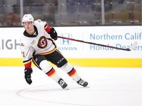Flames forward prospect Glenn Gawdin has piled up 107 career points on behalf of the American Hockey League's Stockton Heat, two shy of the franchise record. (Photo courtesy of Stockton Heat.)