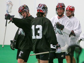 The Calgary Roughnecks take part in the team’s training camp in Calgary on Saturday, Nov. 6, 2021.