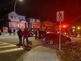 The aftermath of a single-vehicle crash that happened along Evanston Way NW on Halloween night.