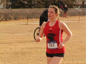 The SAIT Trojans' Makenna Fitzgerald won the women's gold medal at the CCAA Cross-Country Running National Championships hosted by St. Mary's University in Calgary on Saturday, Nov. 13, 2021.