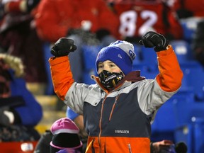 Stampeders fans braved the cold as the Red and White took on the Winnipeg Blue Bombers in CFL action at McMahon Stadium in Calgary on Saturday.