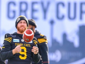 Hamilton Tiger-Cats quarterback Dane Evans during team walkthrough at the 107th Grey Cup in Calgary in this photo from Nov. 23, 2019.