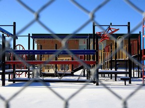 A snowy playground at Le Roi Daniels School in the SE. Wednesday, December 29, 2021.