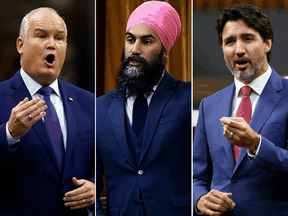 From left, Conservative Leader Erin O'Toole, NDP Leader Jagmeet Singh and Liberal Leader Justin Trudeau.