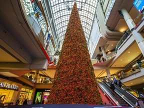 The giant Christmas tree at CF Toronto Eaton Centre in Toronto, Ont. on Saturday December 4, 2021.