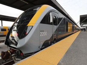 Via Rail unveils one of its new trains at Ottawa station on Nov. 30, 2021.