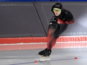 Kali Christ was less than a half-second off the Olympic standard in winning the women’s 1,500 metres at the ISU Four Continents long track speedskating championship at the Olympic Oval in Calgary on Thursday, Dec. 16, 2021.