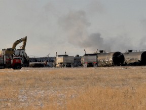 Cleanup continues after a Canadian Pacific Railway train carrying residual amounts of liquid sulphur, propane and anhydrous ammonia derailed northwest of the southern Alberta hamlet of Ensign.