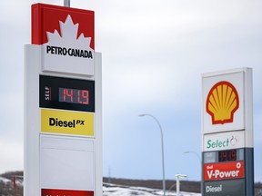 Gas price signs in Calgary were photographed on Thursday, January 13, 2022.