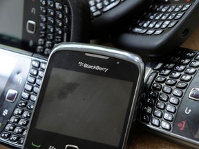 This file photo taken on October 12, 2011, shows Blackberry mobile phone.