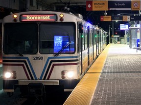 Passengers are seen at the Anderson LRT Station along the city's Red Line. Thursday, January 6, 2022.