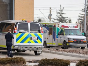 Alberta Health Services ambulances and paramedics were photographed at the Peter Lougheed Centre in Calgary on Monday, January 17, 2022.