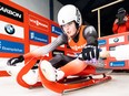 Makena Hodgson competes at the Viessmann Luge World Cup at WinSport in this photo from Dec. 5, 2018.