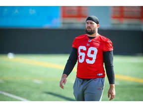 Calgary Stampeders offensive line Julian Good-Jones during CFL football practice in Calgary on Saturday, September 4, 2021. AL CHAREST / POSTMEDIA