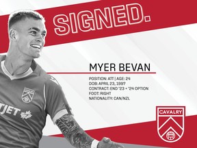 The Calgary footie club is bringing in 24-year-old New Zealand international striker Myer Bevan.