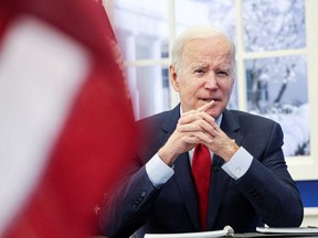 U.S. President Joe Biden speaks during a meeting with members of the White House COVID-19 Response Team on the latest developments related to the Omicron variant of the coronavirus in the South Court Auditorium at the White House complex in Washington, U.S., January 4, 2022. REUTERS/Evelyn Hockstein