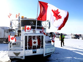 An agreement between truckers and RCMP saw one lane of traffic opened each direction at the Coutts border crossing on Wednesday, Feb. 2, 2022.