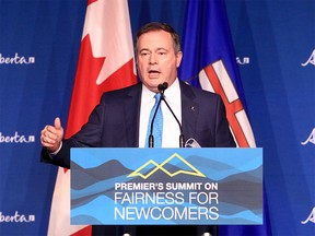 Premier Jason Kenney speaks at the inaugural Premier's Summit on Fairness for Newcomers at the Telus Convention Centre. Wednesday, February 16, 2022.
