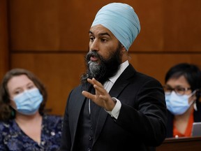 New Democratic Party leader Jagmeet Singh speaks during Question Period in the House of Commons in Ottawa Nov. 24, 2021.