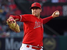 Tyler Skaggs of the Los Angeles Angels pitches against the Oakland Athletics at Angel Stadium of Anaheim on June 29, 2019 in Anaheim, California.