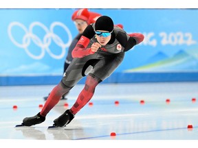Canada's Connor Howe competes in the men's speed skating 1,500m event during the Beijing 2022 Winter Olympic Games at the National Speed Skating Oval in Beijing on February 8, 2022. WANG Zhao/AFP