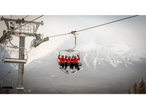 A photo of the new high-speed quad chairlift called the Juniper Express Chair at Lake Louise.