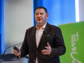 David Goldstein, Travel Alberta CEO, speaks at a tourism town hall hosted by Travel Alberta and Tourism Industry Association of Canada on Wednesday, March 23, 2022.