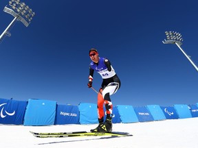 Canada's Mark Arendz competes in the Men's Sprint Standing Para Biathlon during Day 1 of the 2022 Winter Paralympics at Zhangjiakou National Biathlon Centre in Beijing.