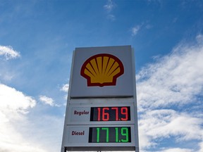 Gas prices at about $1.70 / litre are seen advertised on 16th Avenue N.E. in Calgary on Tuesday, March 7, 2022. Alberta has announced they are dropping the provincial sales tax on fuel to help consumers with surging prices.