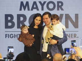 Brampton Mayor Patrick Brown, with his wife Genevieve and son Theodore and daughter Savannah, officially announced that he will run for the federal Conservative leadership at a packed Brampton banquet hall on Sunday March 13, 2022.