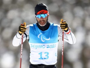 Brian McKeever of Team Canada takes part in a training session at Zhangjiakou National Biathlon Centre on March 2, 2022 in Beijing, China.