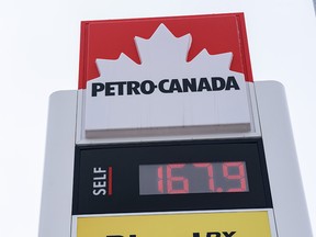 Gas price advertised at a Petro-Canada gas station on 16th Avenue N.W. on March 7, 2022.