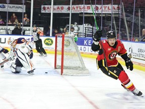 Stockton Heat captain Byron Froese celebrates a goal against the Bakersfield Condors. Froese recently notched an impressive milestone -- 500 career appearances at either the NHL or AHL level.