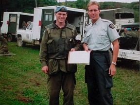 An undated photo shows Dr. Kelly Brett (L) and Steve Marissink, an RCMP member in Croatia.