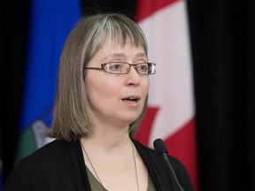 Alberta's chief medical officer of health Dr. Deena Hinshaw provides an update on COVID-19 in the province during a press conference in Edmonton on Wednesday, March 23, 2022.