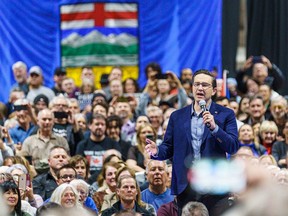 Pierre Poilievre, a candidate for Conservative party leadership, speaks at Spruce Meadows in Calgary on Tuesday, April 12, 2022.